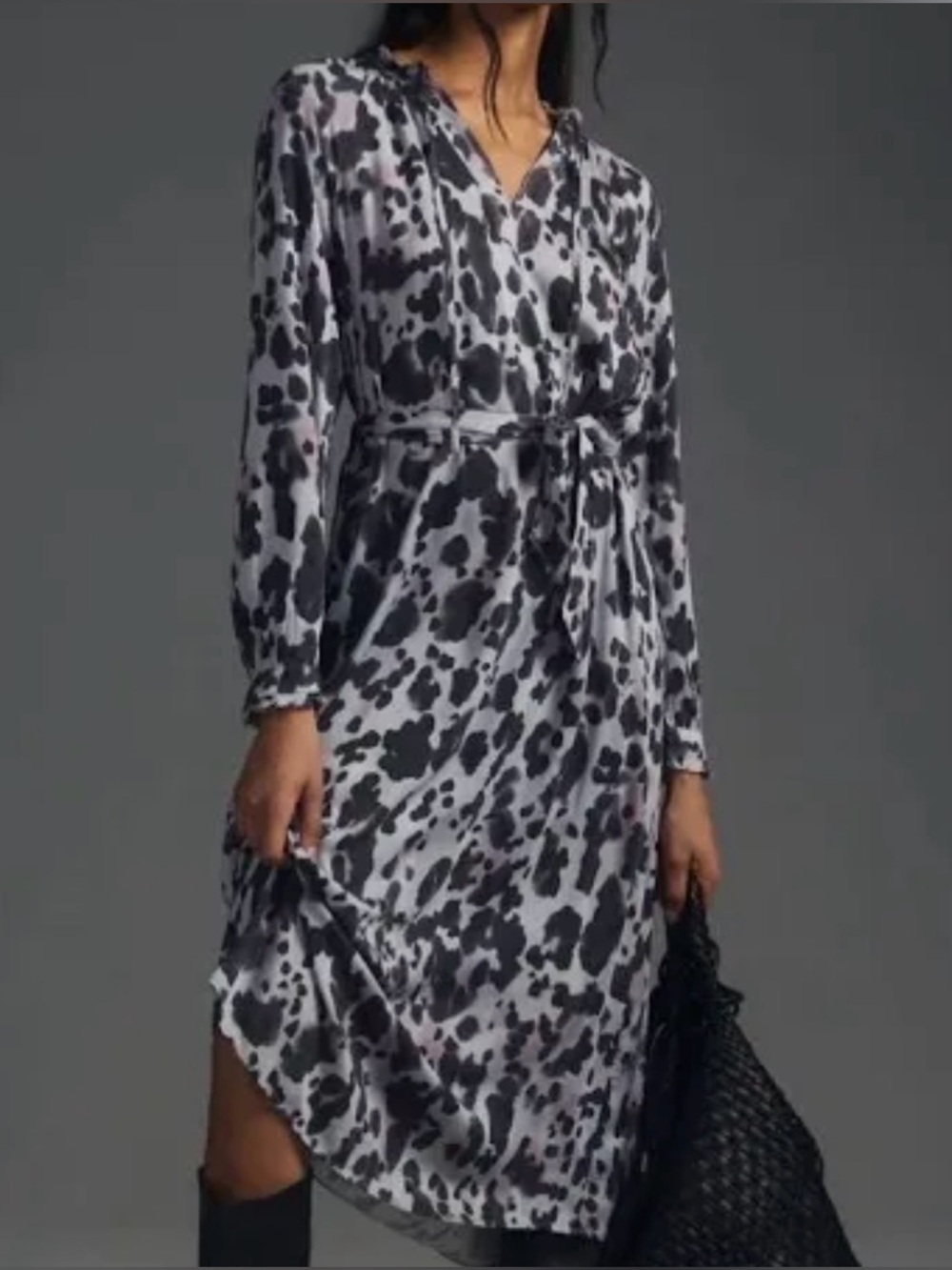 Cloth & Stone Lilac and Black Animal Print Maxi Wrap Dress from Anthropologie